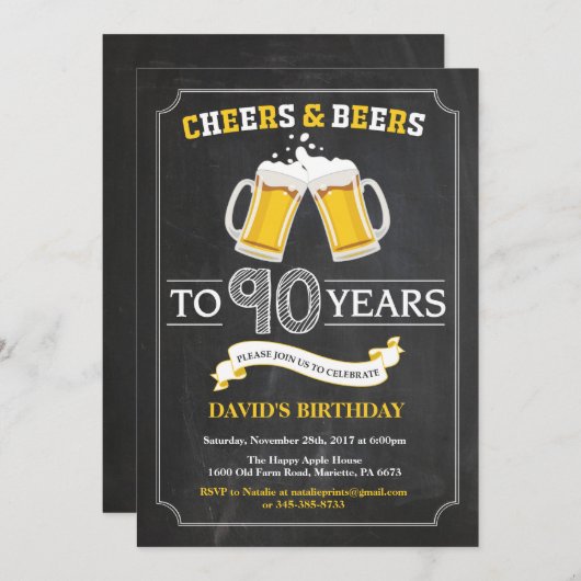 応援とビール90th誕生日招待状カード 招待状 (正面/裏面)