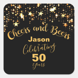 「応援とビール」 50誕生日 スクエアシール