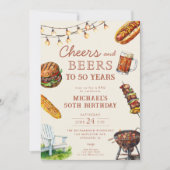 応援とビールBBQバーベキュー誕生日パーティー 招待状 (正面)