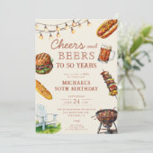 応援とビールBBQバーベキュー誕生日パーティー 招待状 (スタンド正面)