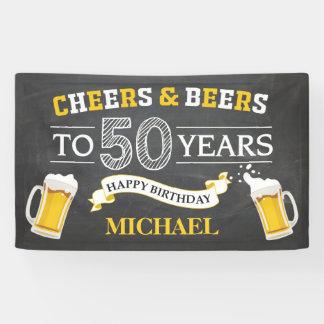 応援とビールHappy 50th誕生日バナー 横断幕