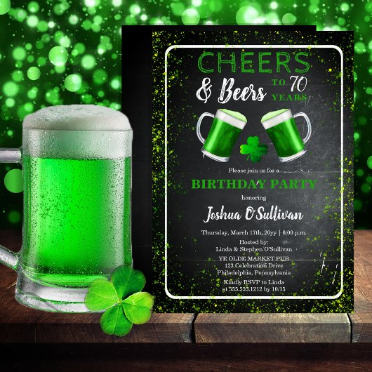 応援とビールSt. Patricks 70th誕生日パーティー 招待状