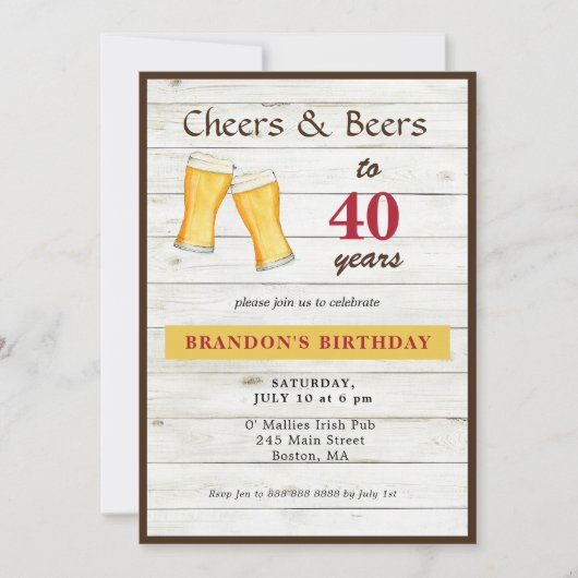 応援とビー素朴アー40歳の誕生日招待状 案内状 (正面)