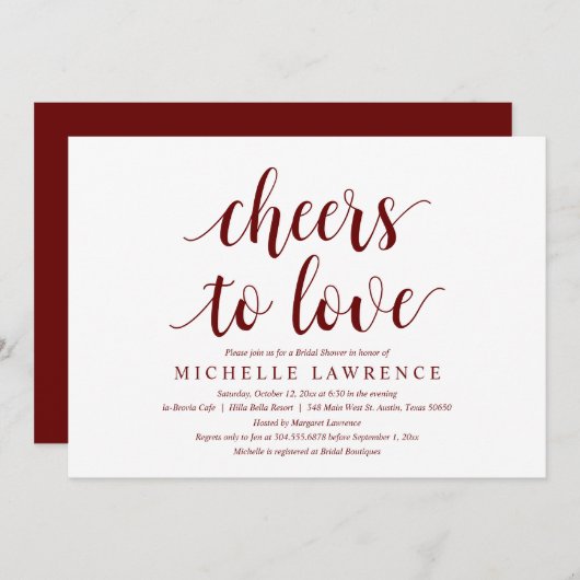 応援と愛、モダンブライダルシャワーお祝いI 招待状 (正面/裏面)