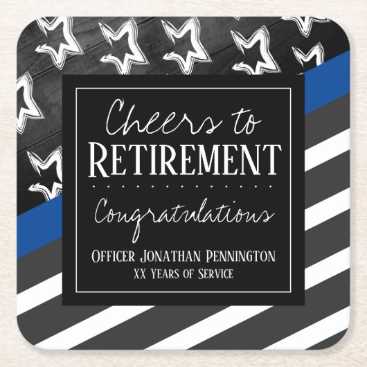 応援と退職警察官 スクエアペーパーコースター (正面)