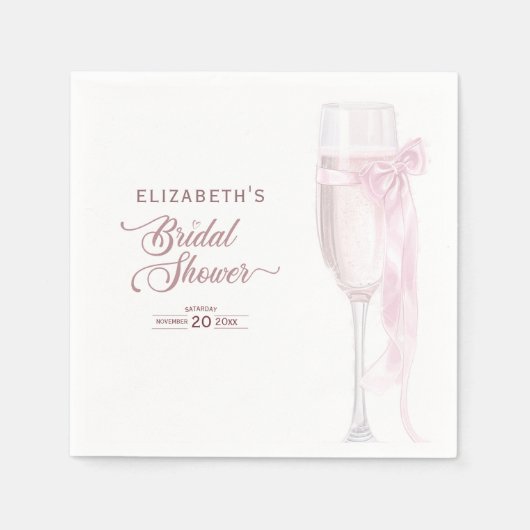 応援にワイングラスのボウタイブライダルシャワー スタンダードカクテルナプキン (正面)