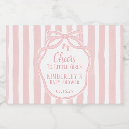 応援に小さな女の子ボウピンクの女の子ベビーシャワー スパークリングワインラベル (シングルラベル)