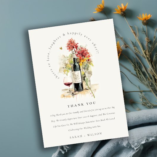 応援に愛するワインレッドイエローフローラ結婚 サンキューカード