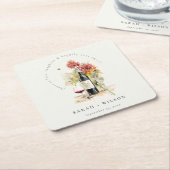 応援に愛するワインレッドイエローフローラ結婚 スクエアペーパーコースター (アングル)