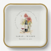 応援に愛するワインレッドイエローフローラ結婚 ペーパープレート (正面)
