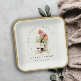 応援に愛するワインレッドイエローフローラ結婚 ペーパープレート