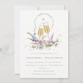 応援に愛する金ゴールドワイングラスフローラ婚約 招待状 (正面)