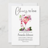 応援に愛赤面ピンクフローラブライダルシャワー 招待状 (正面)