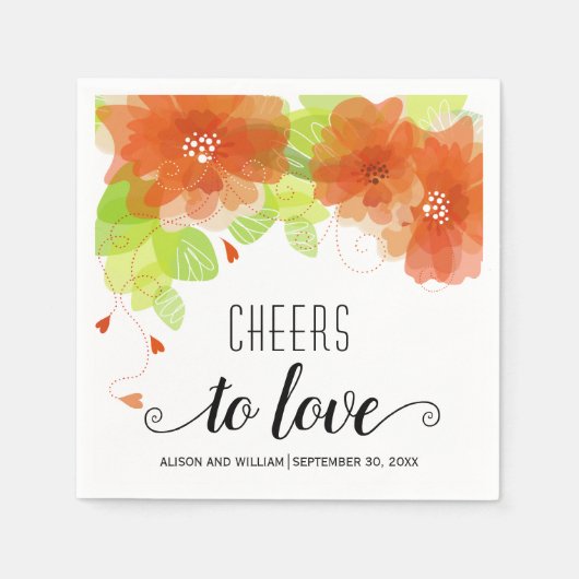 応援に愛、オレンジ色の花、フローラ スタンダードカクテルナプキン (正面)
