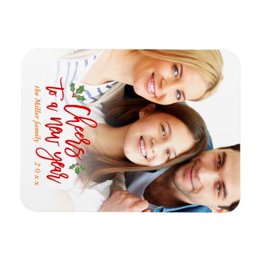 応援に新年の休日の家族の子供の写真 マグネット (横)