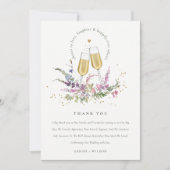 応援に金ゴールドワイングラスフローラ結婚 サンキューカード (正面)