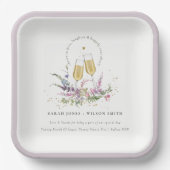 応援に金ゴールドワイングラスフローラ結婚 ペーパープレート (正面)