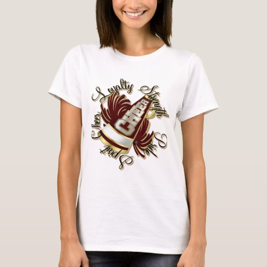 応援のあずき色および金ゴールドの質 Tシャツ (正面)