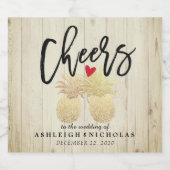 応援のシックな結婚金ゴールドパイナップル素朴ウッド スパークリングワインラベル (シングルラベル)