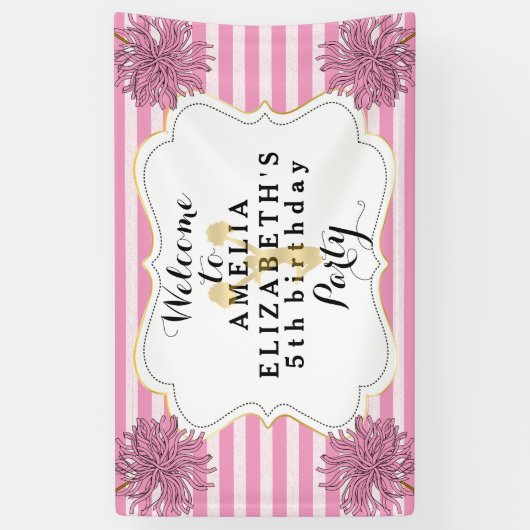 応援のチアリーダーのピンク|の金ゴールドの女の子の誕生会 横断幕 (縦)