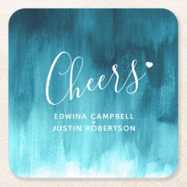 応援のティール(緑がかった色)の近代美術の洗浄紙のコースター スクエアペーパーコースター