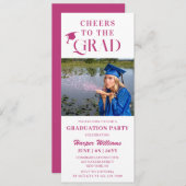 応援のトレンディー写真モダンピンクのスクリプト 招待状 (正面/裏面)