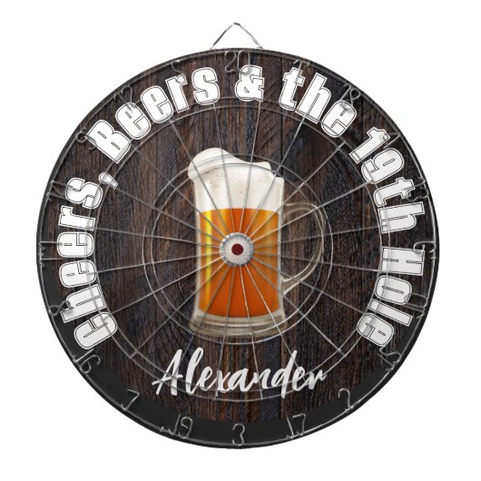 応援のビールと19ホールのゴルフボールウッド ダーツボード (正面)