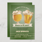 応援のビール40年メンズアダルトバースデーパーティー 招待状 (正面/裏面)