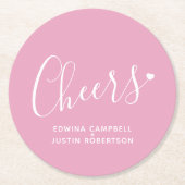 応援のモダンなピンクおよび白いハートの原稿のコースター ラウンドペーパーコースター (正面)