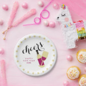 応援のモダンな明けましておめでとうのワインおよび金ゴールドの点 ペーパープレート (パーティー)