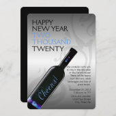 応援のワイン・ボトルの大晦日のパーティー 招待状 (正面/裏面)