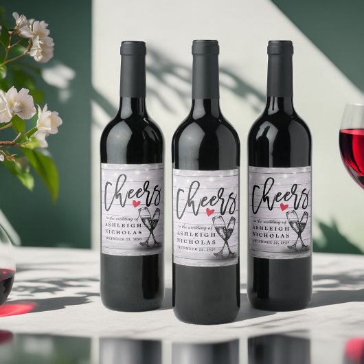 応援のワ結婚イングラスきらめくウッド ワインラベル