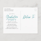 応援の卒業生ティール(緑がかった色)3写真卒業パーティー インビテーションポストカード (裏面)