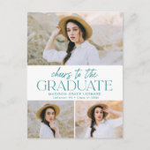 応援の卒業生ティール(緑がかった色)3写真卒業パーティー インビテーションポストカード (正面)