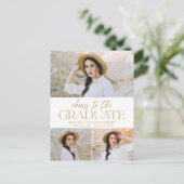 応援の卒業生金ゴールド3 Photo Gradation Party インビテーションポストカード (スタンド正面)