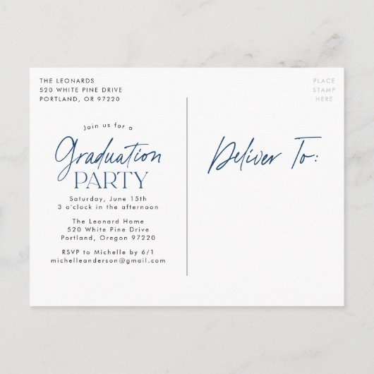 応援の大学院海軍3写真卒業パーティー インビテーションポストカード (裏面)