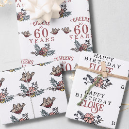 応援の年の鳥と花の誕生日 ラッピングペーパーシート