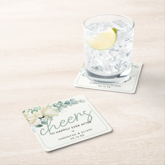 応援の後に幸せに結婚式の引き出物 スクエアペーパーコースター (インサイチュ)