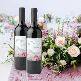 応援の愛の水の色の山結婚の ワインラベル