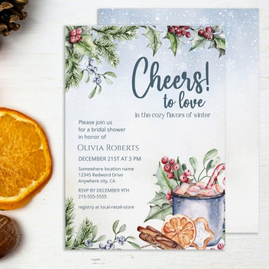 応援の愛ホットココアウィンターブライダルシャワー 招待状
