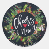 応援の新年のスクリプトホリーリース挨拶 ラウンドシール (正面)