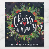 応援の新年のスクリプトホリーリース挨拶 ワインラベル (シングルラベル)