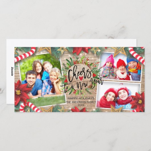 応援の新年のスクリプトリースグリーティングフォト シーズンカード (正面/裏面)