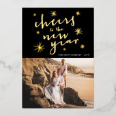 応援の新年のスターバストFireworksの写真 箔シーズンカード (正面)