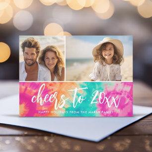 応援の新年のタイダイティール(緑がかった色)写真70s Vibe シーズンカード