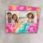 応援の新年のタイダイティール(緑がかった色)写真70s Vibe シーズンカード