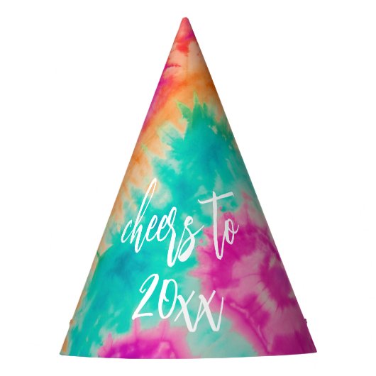 応援の新年のタイダイティール（緑がかった色）写真70s Vibe パーティーハット (正面)