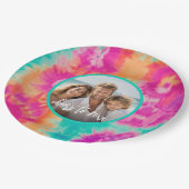 応援の新年のタイダイティール（緑がかった色）写真70s Vibe ペーパープレート (アングル)