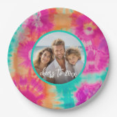 応援の新年のタイダイティール（緑がかった色）写真70s Vibe ペーパープレート (正面)