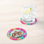 応援の新年のタイダイティール（緑がかった色）写真70s Vibe ラウンドペーパーコースター (インサイチュ)